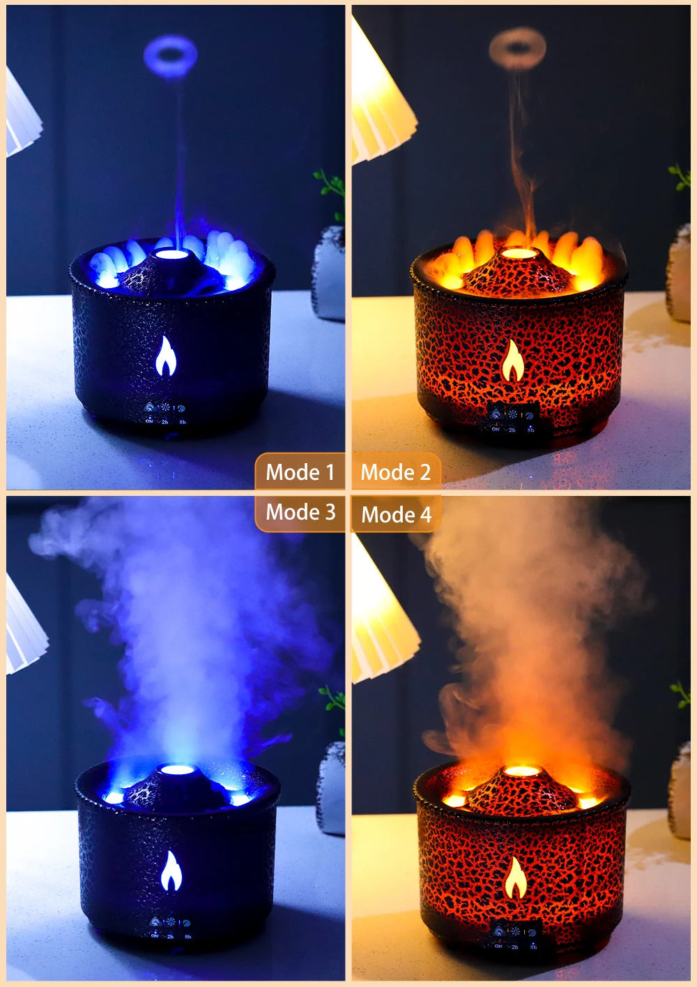 Ultrasonic Aroma Diffuser & Humidifier -Realistic Flame Design