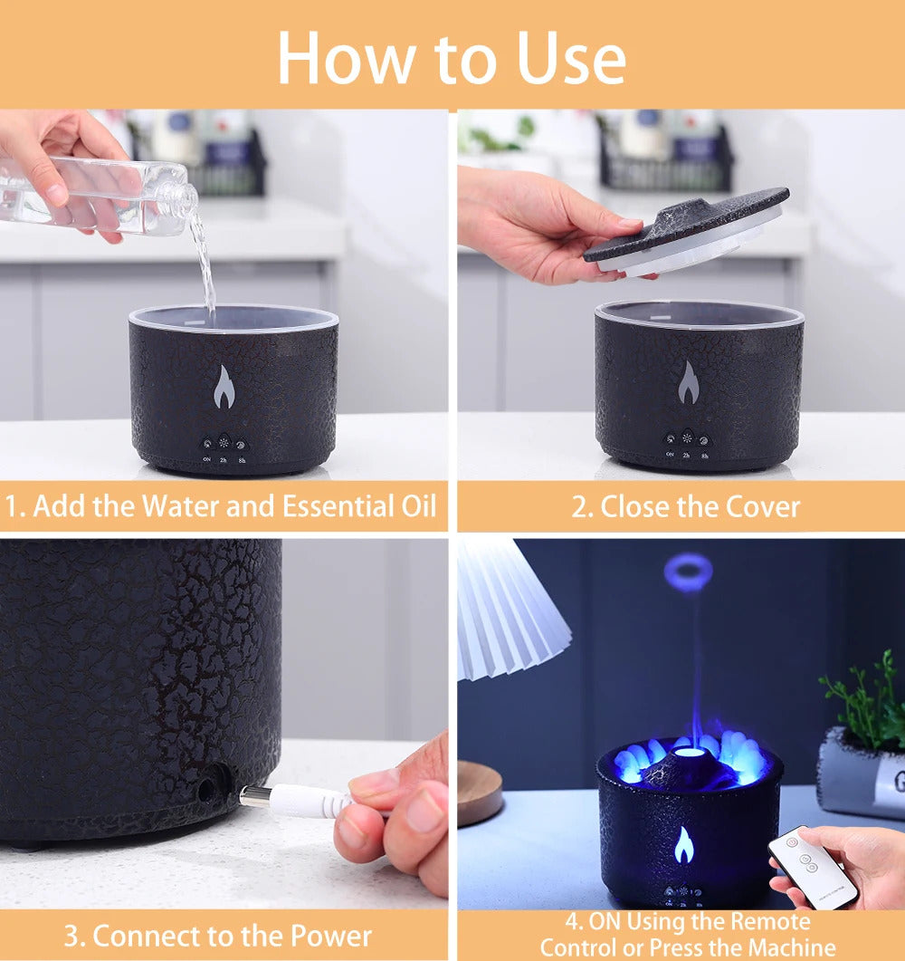 Ultrasonic Aroma Diffuser & Humidifier -Realistic Flame Design