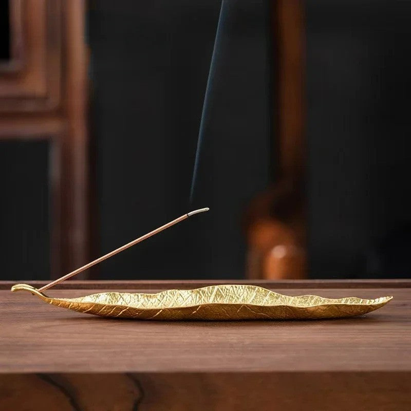 Golden Leaf Incense Holder & Ash Catcher