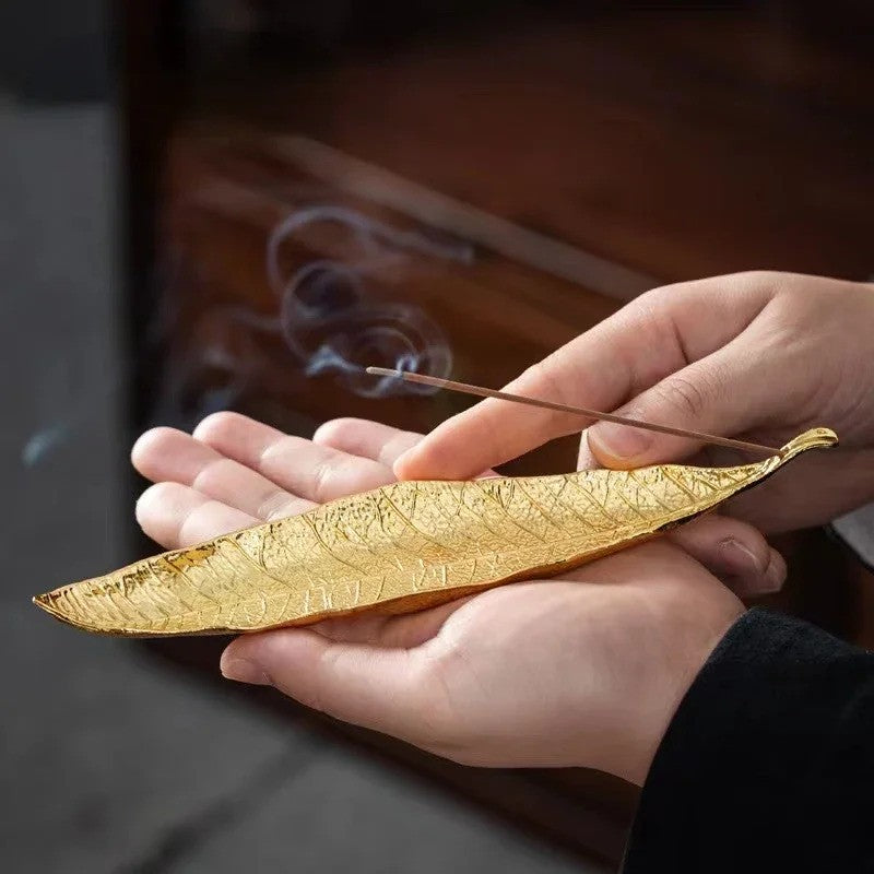 Golden Leaf Incense Holder & Ash Catcher
