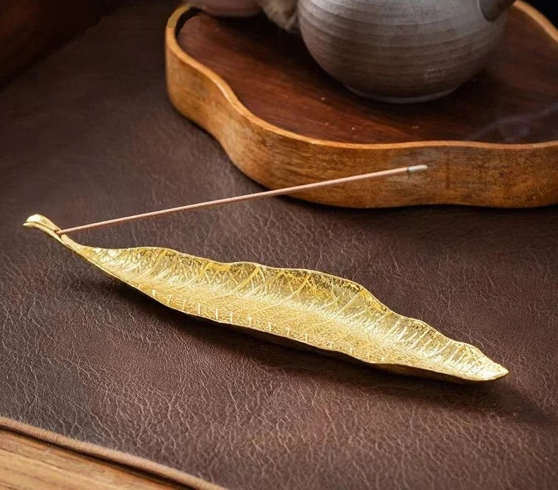 Golden Leaf Incense Holder & Ash Catcher